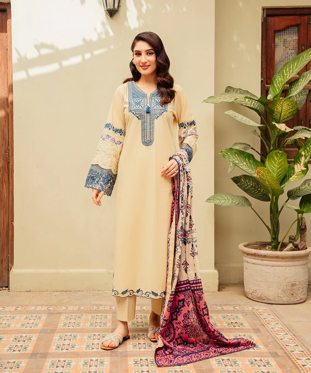 EID Co' Beige Embroided - OMD Dress
