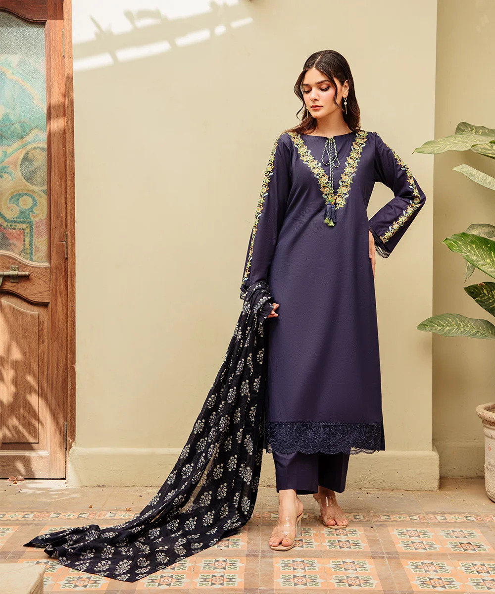 EID Co' Blue Embroided - OMD Dress