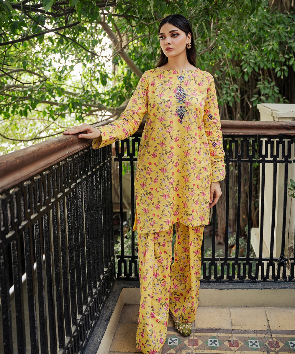 2 PCS Printed Embroidered Jaune - OMD Dress